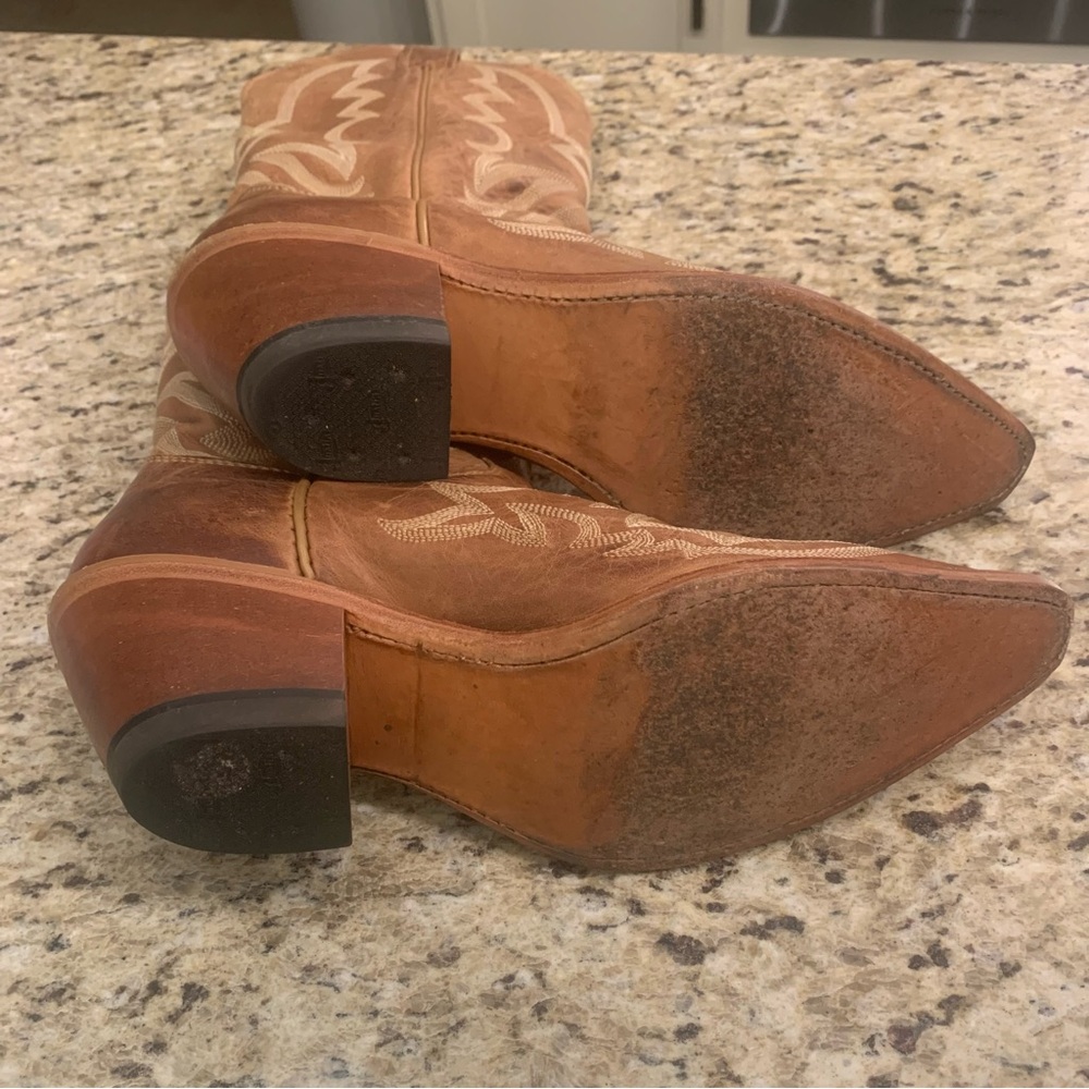 Justin Cowboy Boots Tan Leather Heeled - Picture 6 of 7